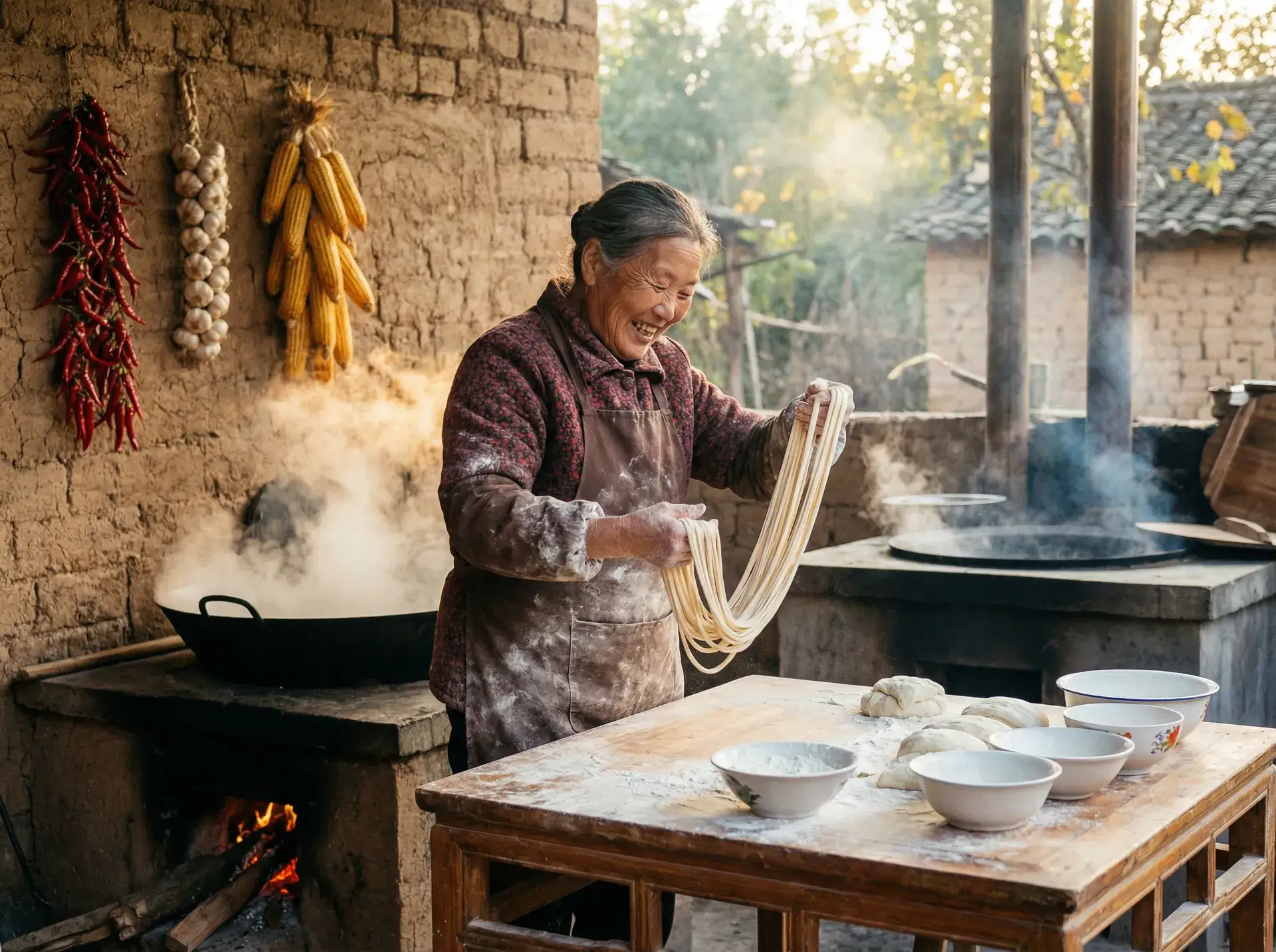 农家大嫂手擀面 - 女人被绑架 乡村美食